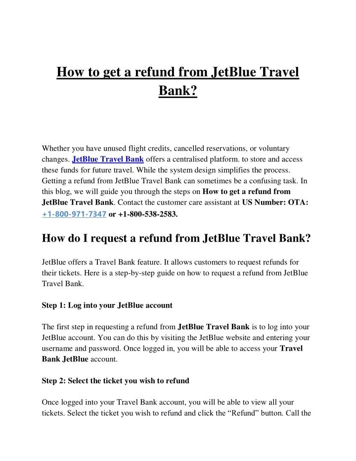 how to get a refund from jetblue travel bank