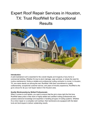 Expert Roof Repair Services in Houston, TX_ Trust RoofWell for Exceptional Results