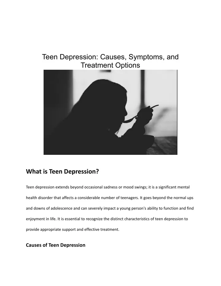 understanding teen depression causes symptoms