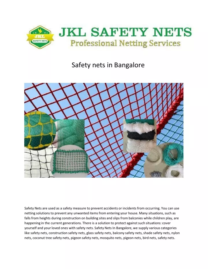 safety nets in bangalore