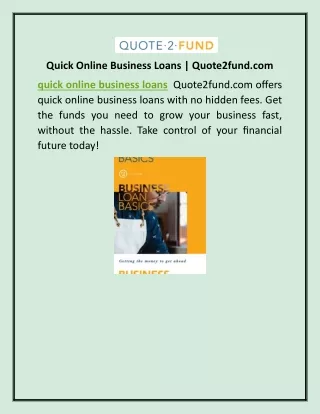 Quick Online Business Loans | Quote2fund.com