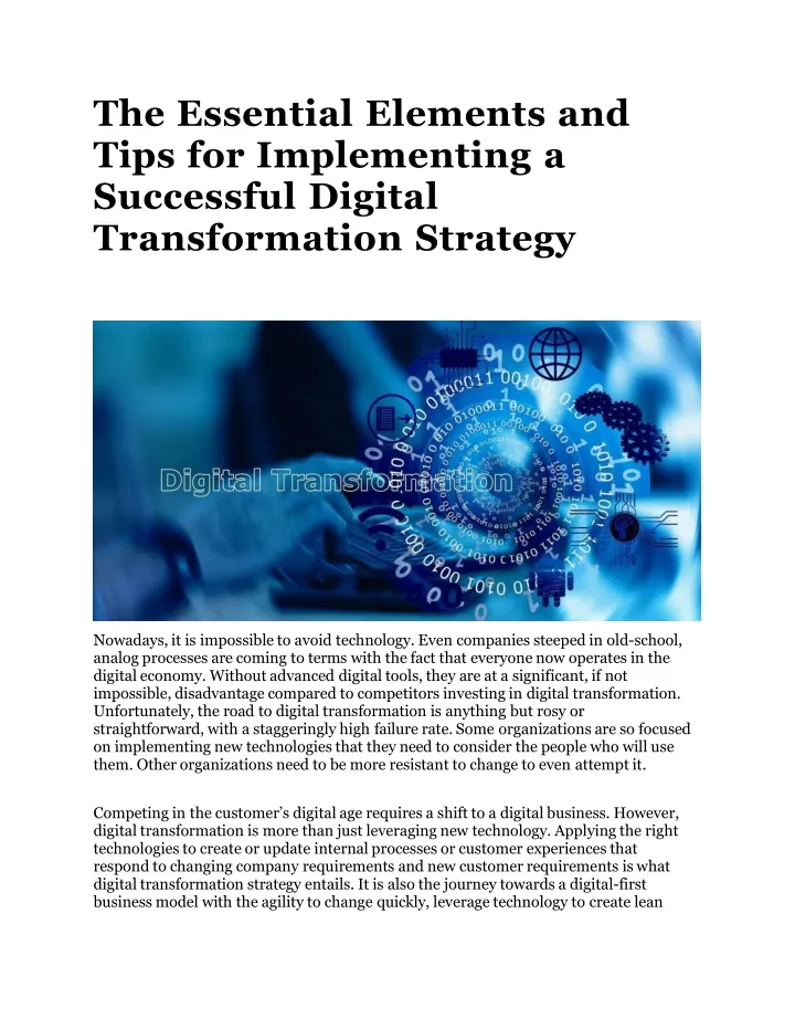 the essential elements and tips for implementing a successful digital transformation strategy