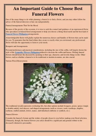 An Important Guide to Choose Best Funeral Flowers