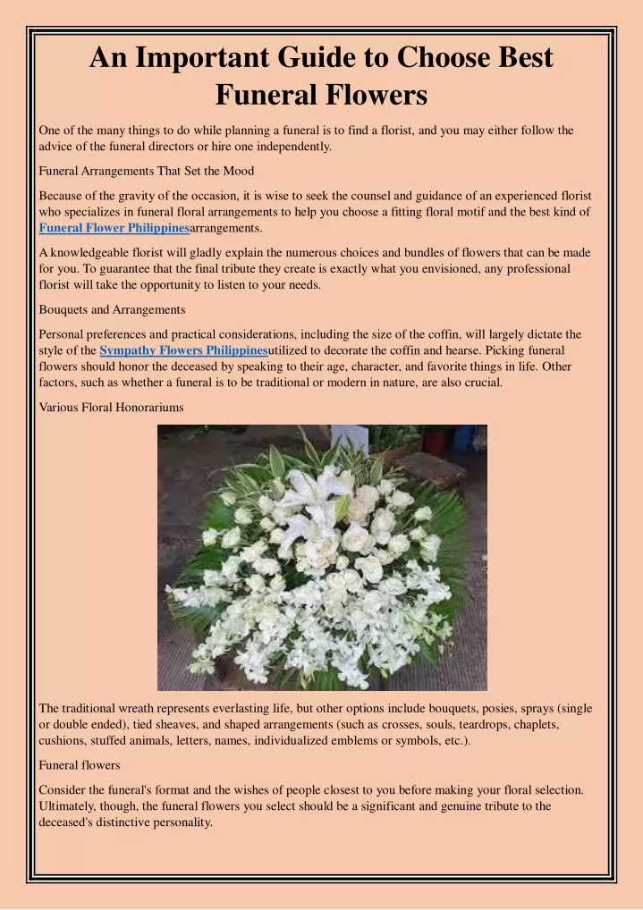an important guide to choose best funeral flowers