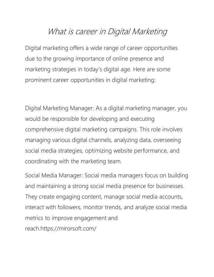 what is career in digital marketing