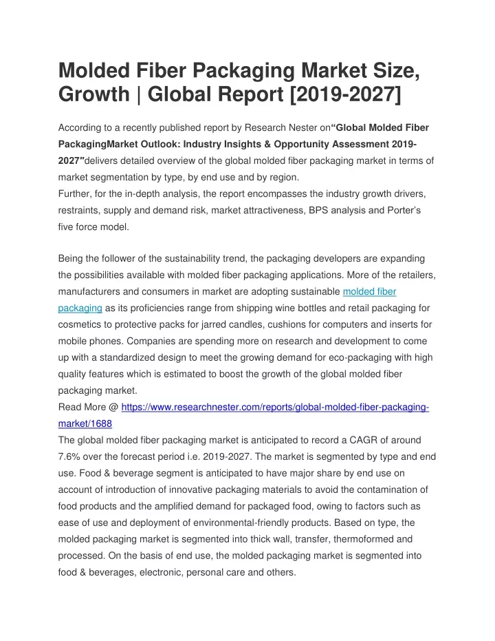 molded fiber packaging market size growth global