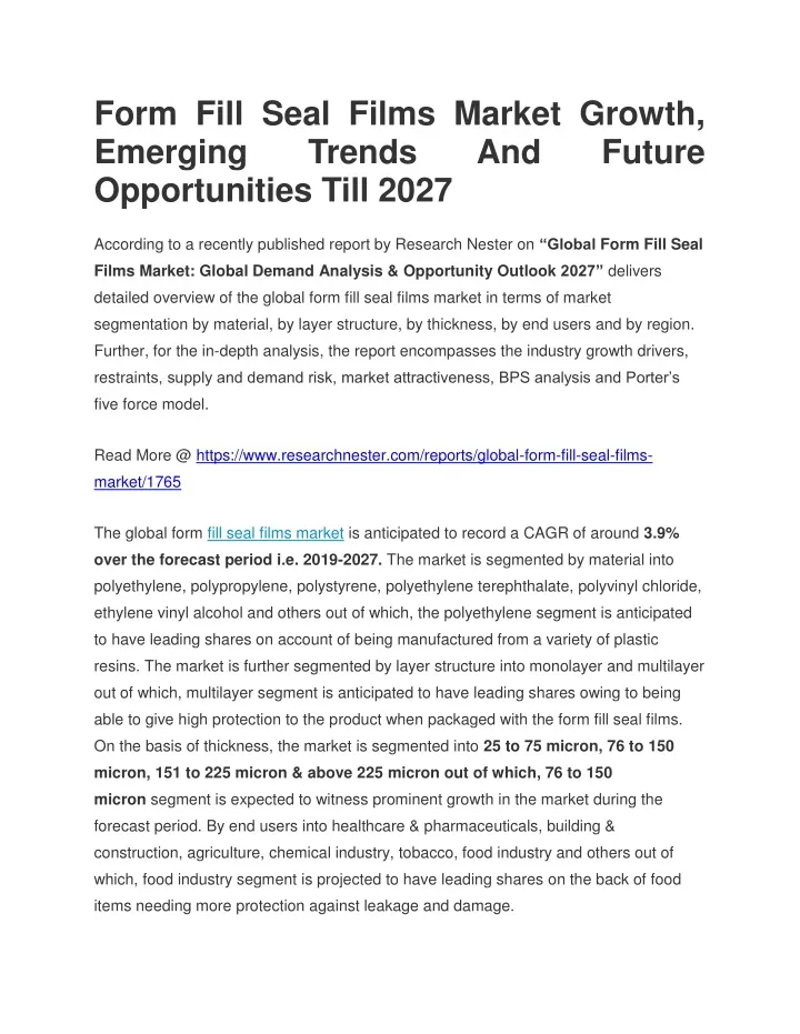 form fill seal films market growth emerging