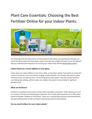 Choosing the Best Fertilizer Online for your Indoor Plants.