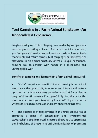 Tent Camping in a Farm Animal Sanctuary - An Unparalleled Experience
