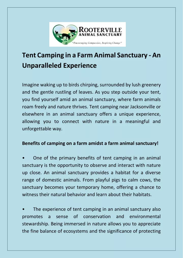 tent camping in a farm animal sanctuary