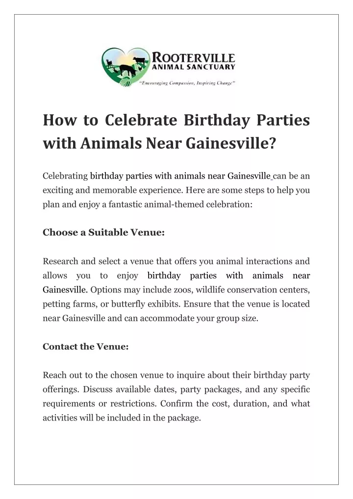 how to celebrate birthday parties with animals