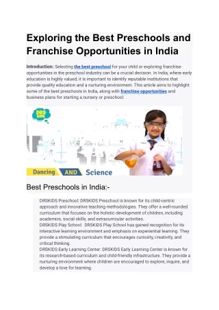 Exploring the Best Preschools and Franchise Opportunities in India