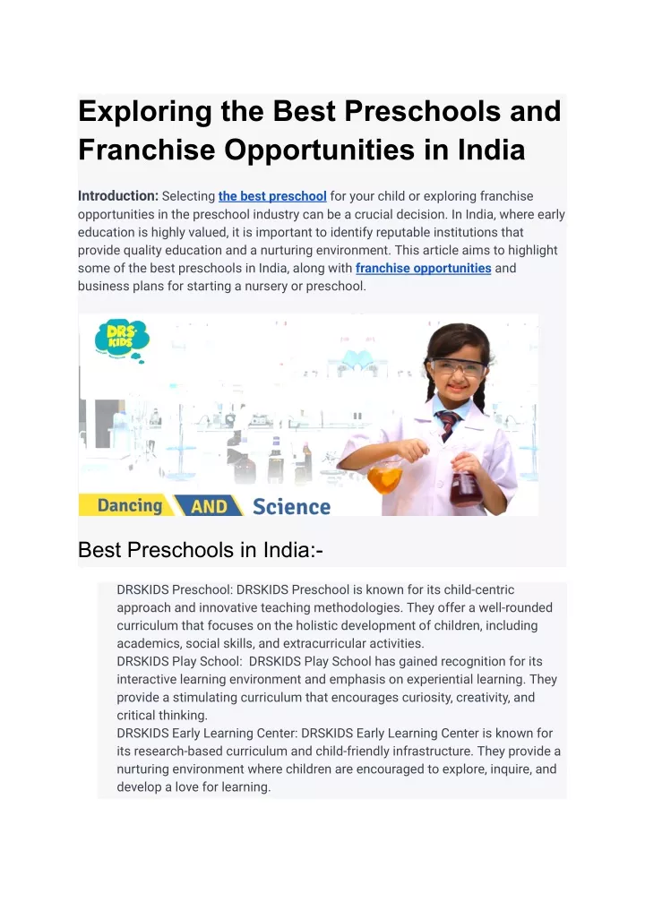exploring the best preschools and franchise