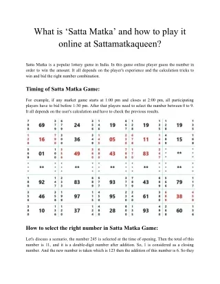 What is ‘Satta Matka’ and how to play it online at Sattamatkaqueen?