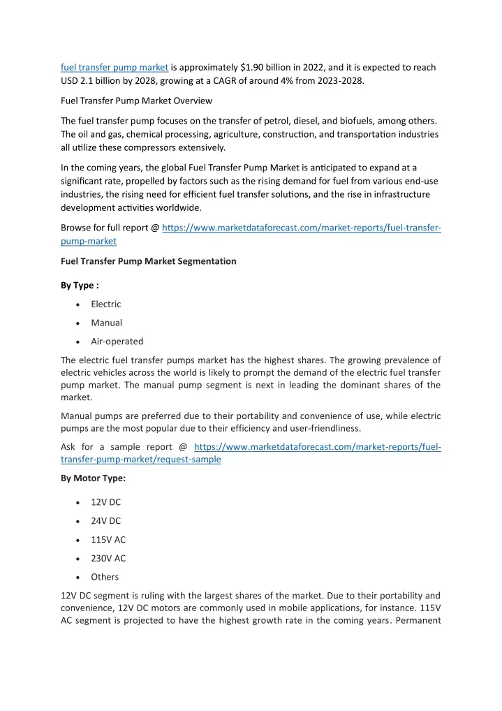 fuel transfer pump market is approximately