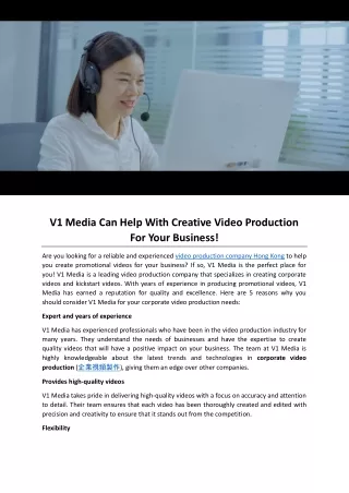 V1 Media Can Help With Creative Video Production For Your Business!