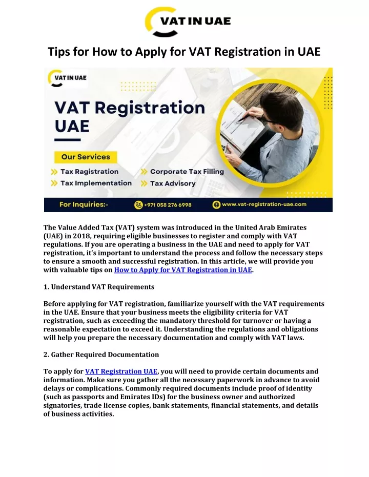 tips for how to apply for vat registration in uae