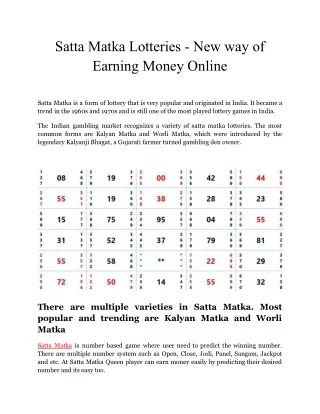 Satta Matka Lotteries - New way of Earning Money Online