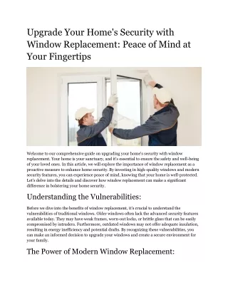 Upgrade Your Home's Security with Window Replacement