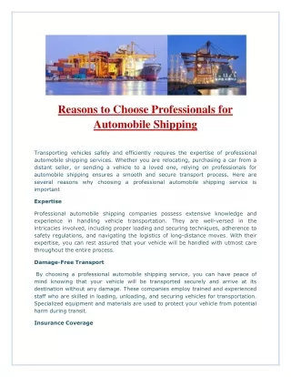 Reasons to Choose Professionals for Automobile Shipping