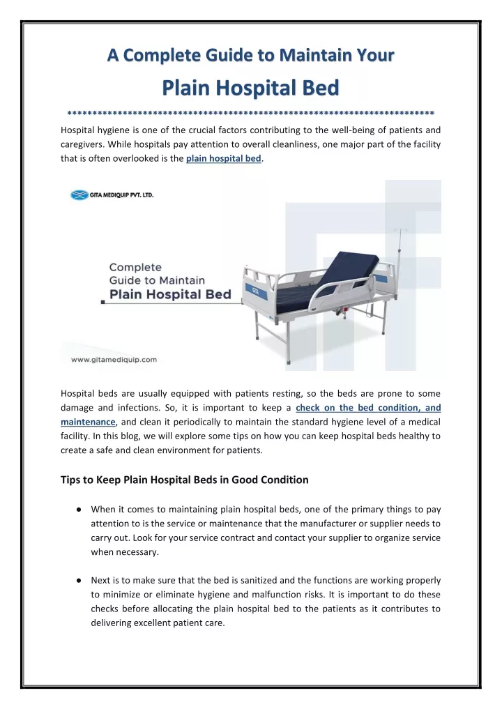 a complete guide to maintain your plain hospital