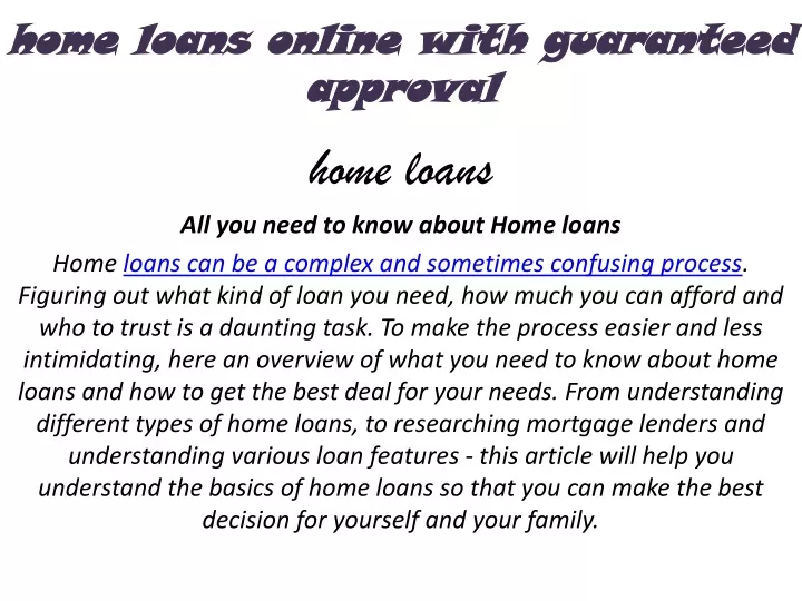 home loans online with guaranteed approval