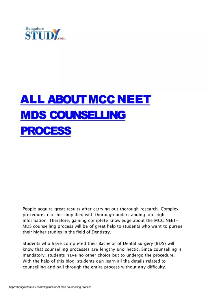 PPT MCC NEET MDS Counselling Process, Know More PowerPoint