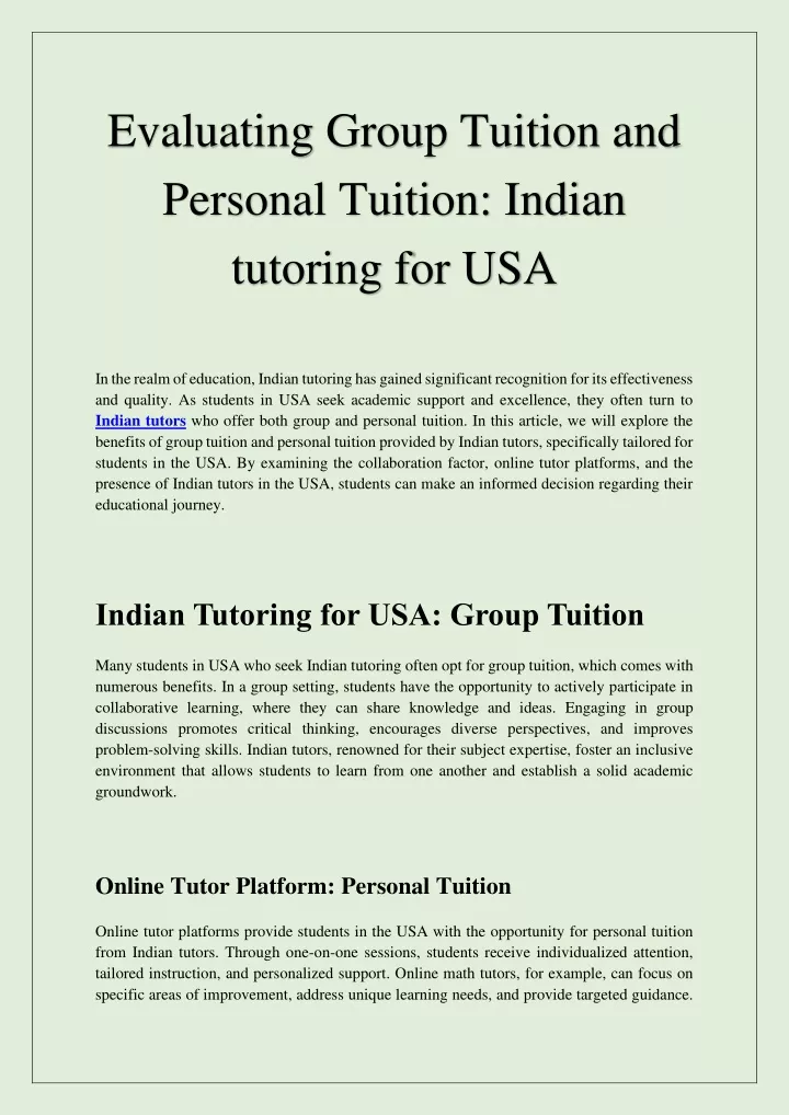 evaluating group tuition and personal tuition