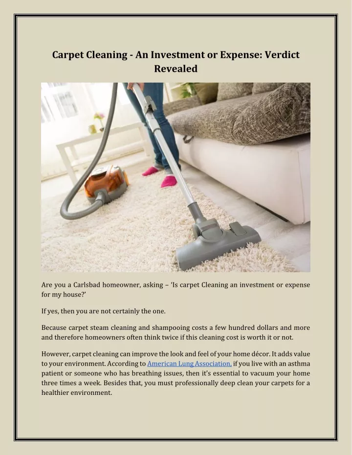 carpet cleaning an investment or expense verdict