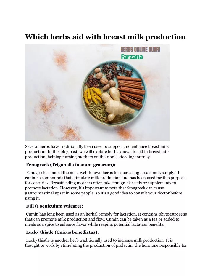 which herbs aid with breast milk production