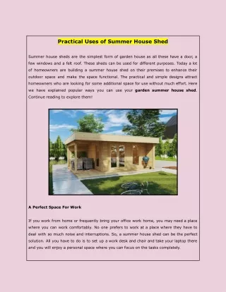 Practical Uses of Summer House Shed