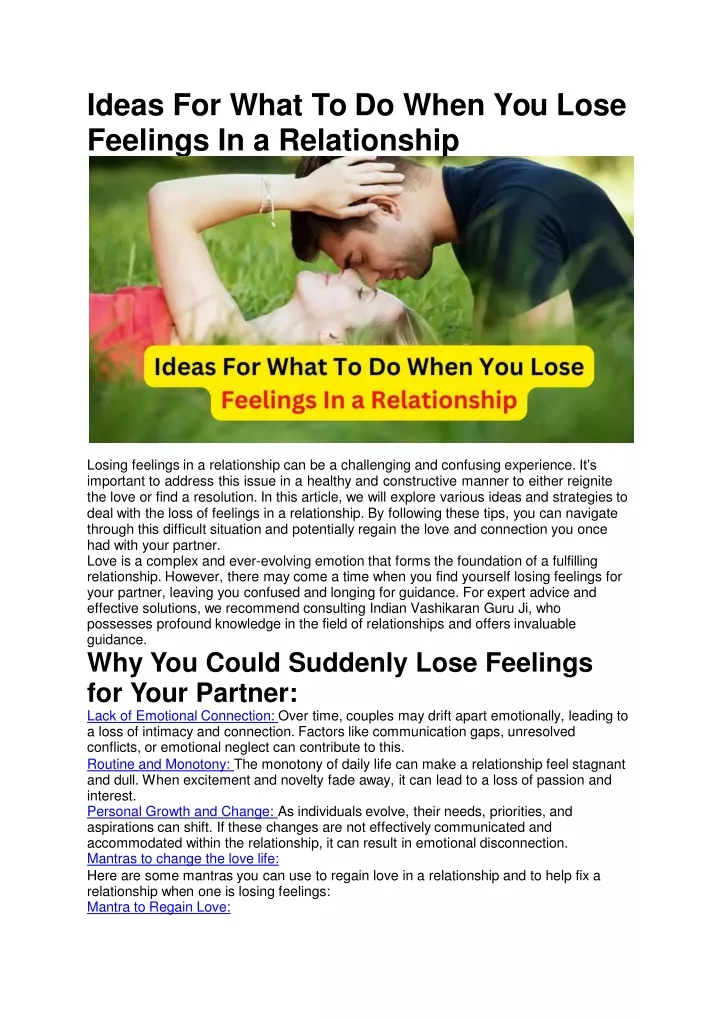 ideas for what to do when you lose feelings in a relationship