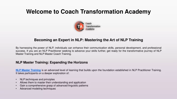 welcome to coach transformation academy