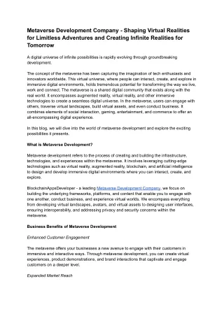 metaverse development company shaping virtual