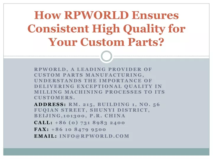 how rpworld ensures consistent high quality for your custom parts