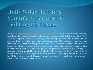 Holly Solar: Leading Manufacturer of LED Lighting Platforms