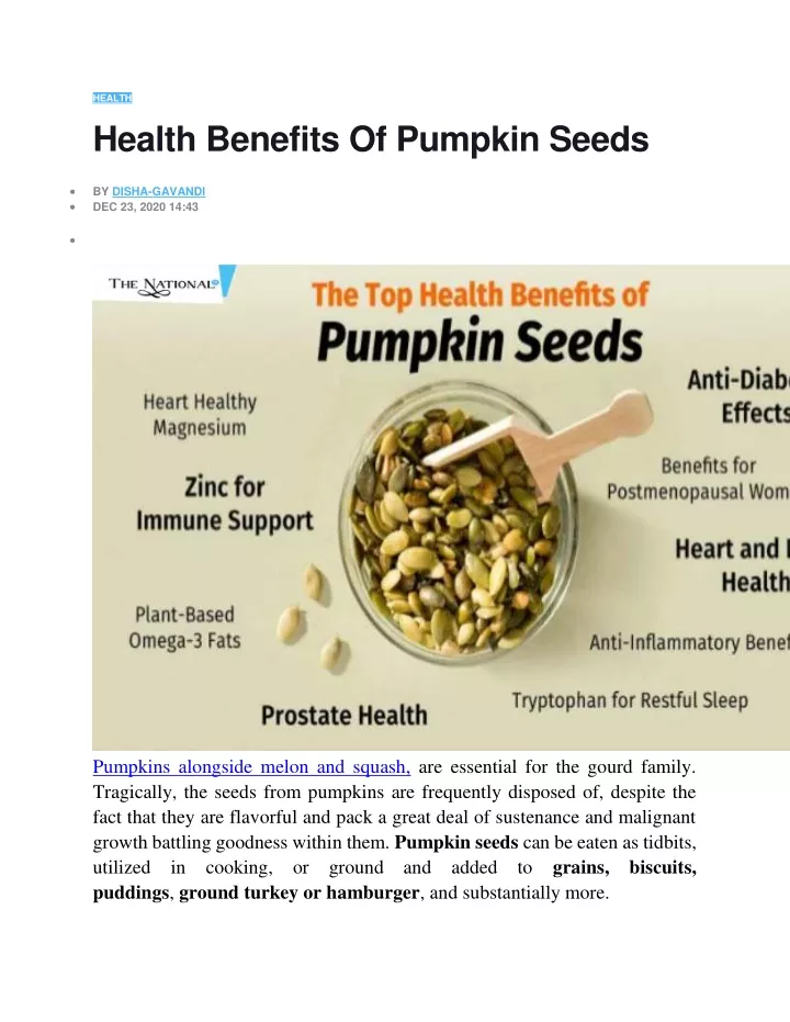 health health benefits of pumpkin seeds