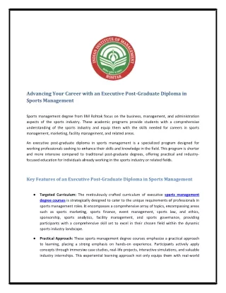 Advancing Your Career with an Executive Post-Graduate Diploma in Sports Management