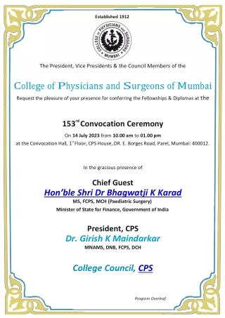 Cordially Inviting You: CPS Mumbai's 153rd Convocation Ceremony