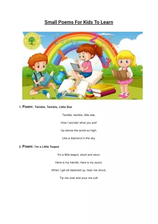 Small Poems For Kids To Learn