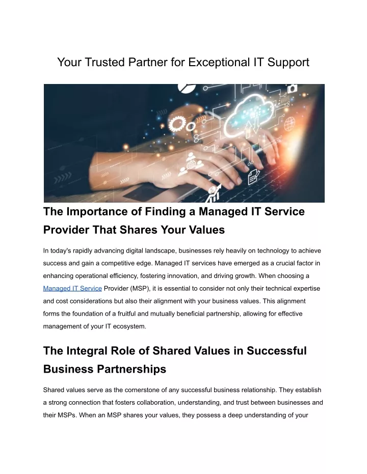 your trusted partner for exceptional it support