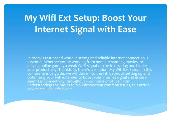 my wifi ext setup boost your internet signal with ease