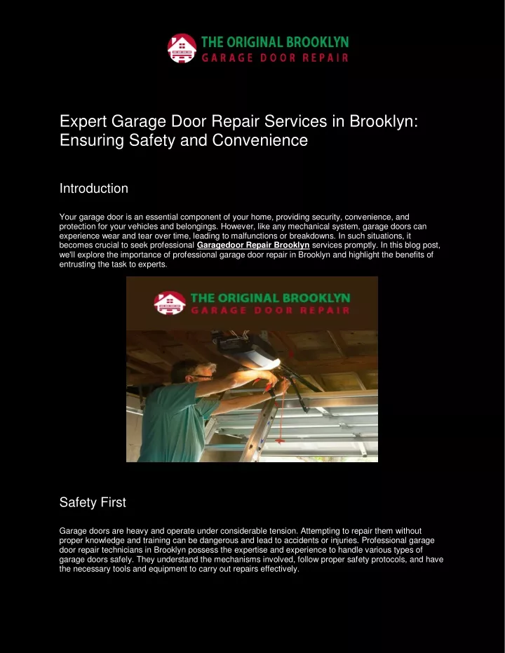 expert garage door repair services in brooklyn