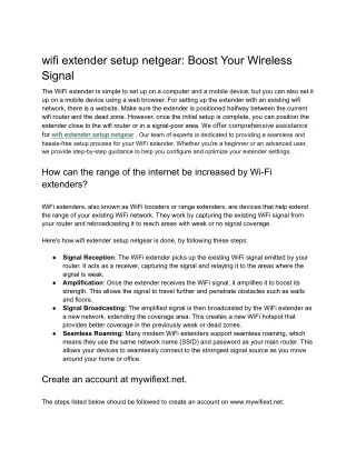 WiFi Extender Netgear Setup_ Boost Your Wireless Signal