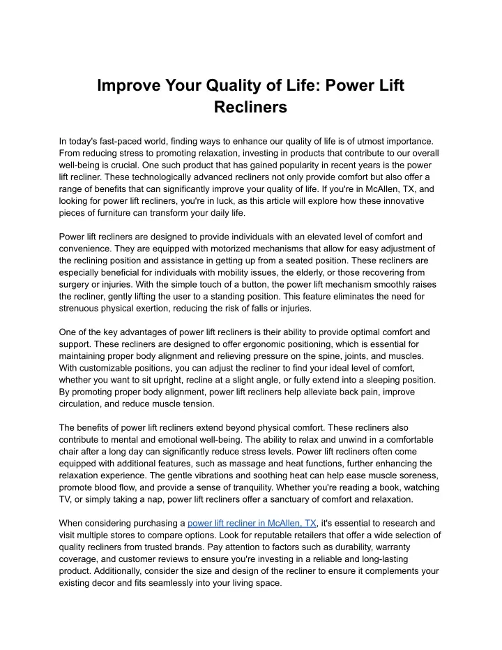 improve your quality of life power lift recliners