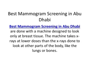 Best Mammogram Screening in Abu Dhabi