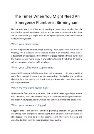 When You Might Need an Emergency Plumber in Birmingham