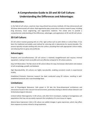 A Comprehensive Guide to 2D and 3D Cell Culture Understanding the Differences and Advantages