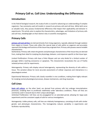 Primary Cell vs. Cell Line Understanding the Differences