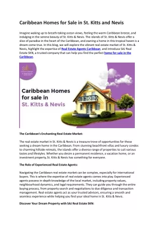Caribbean Homes for Sale in St Kitts